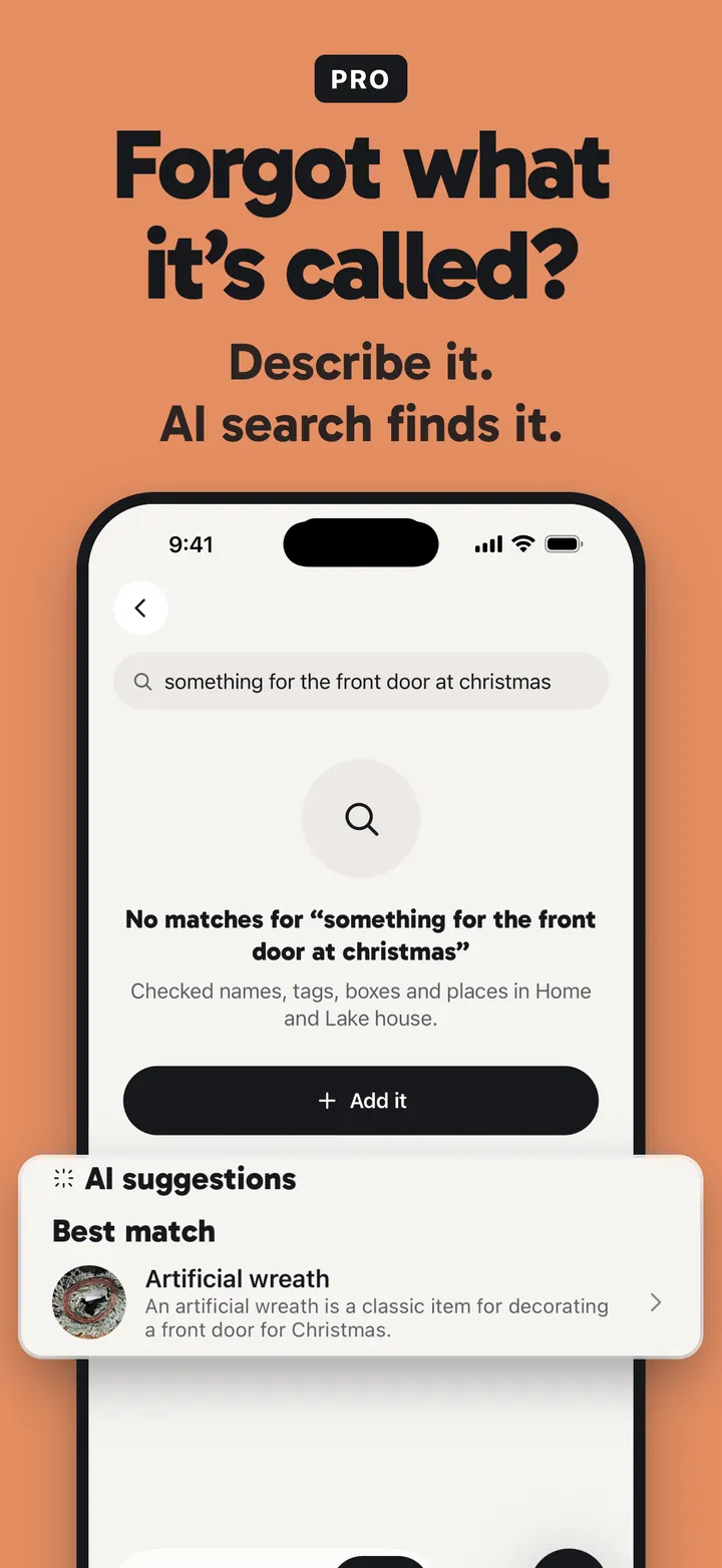 StowTap AI search for something for the front door at christmas, with an artificial wreath as the best match.